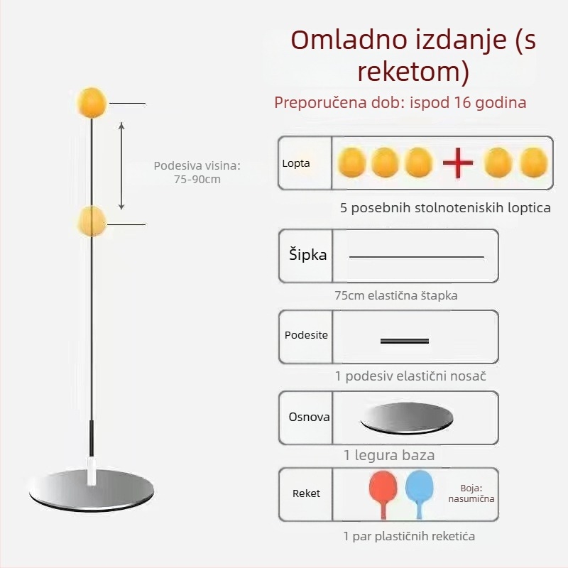 Trener za stolni tenis s mekanom osovinom i loptom za vid za solo trening, metalna baza