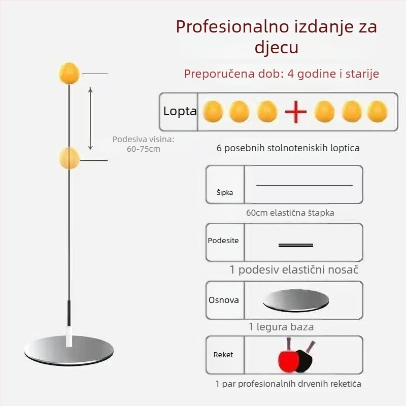 Trener za stolni tenis s mekanom osovinom i loptom za vid za solo trening, metalna baza