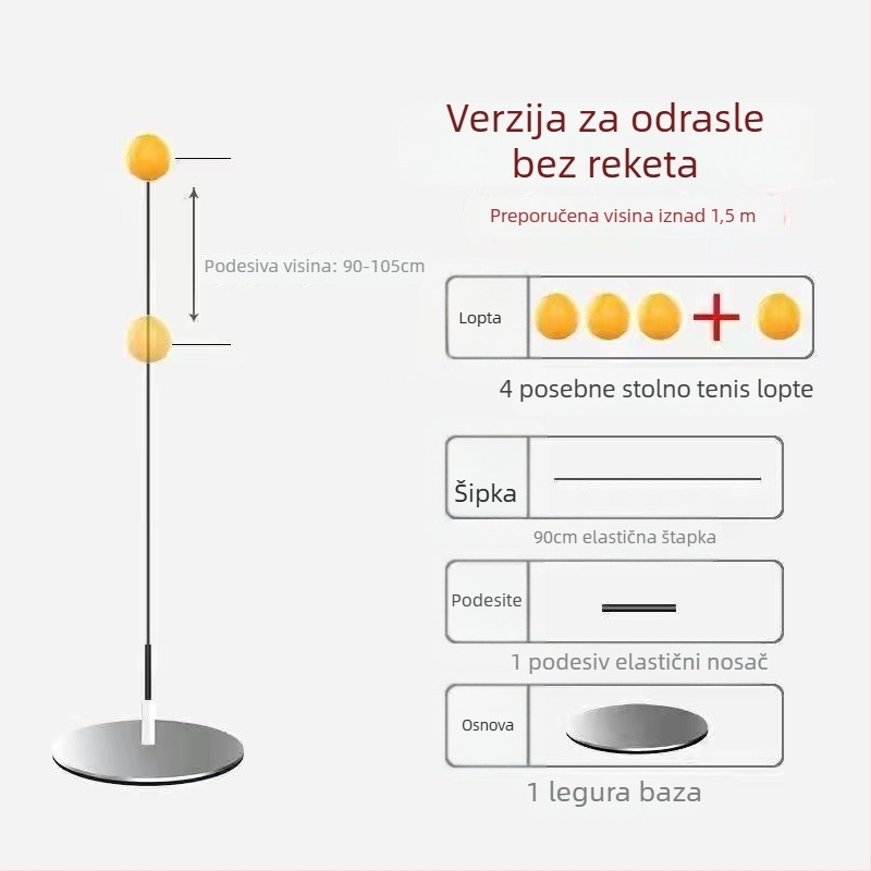 Trener za stolni tenis s mekanom osovinom i loptom za vid za solo trening, metalna baza