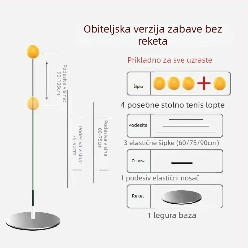 Trener za stolni tenis s mekanom osovinom i loptom za vid za solo trening, metalna baza