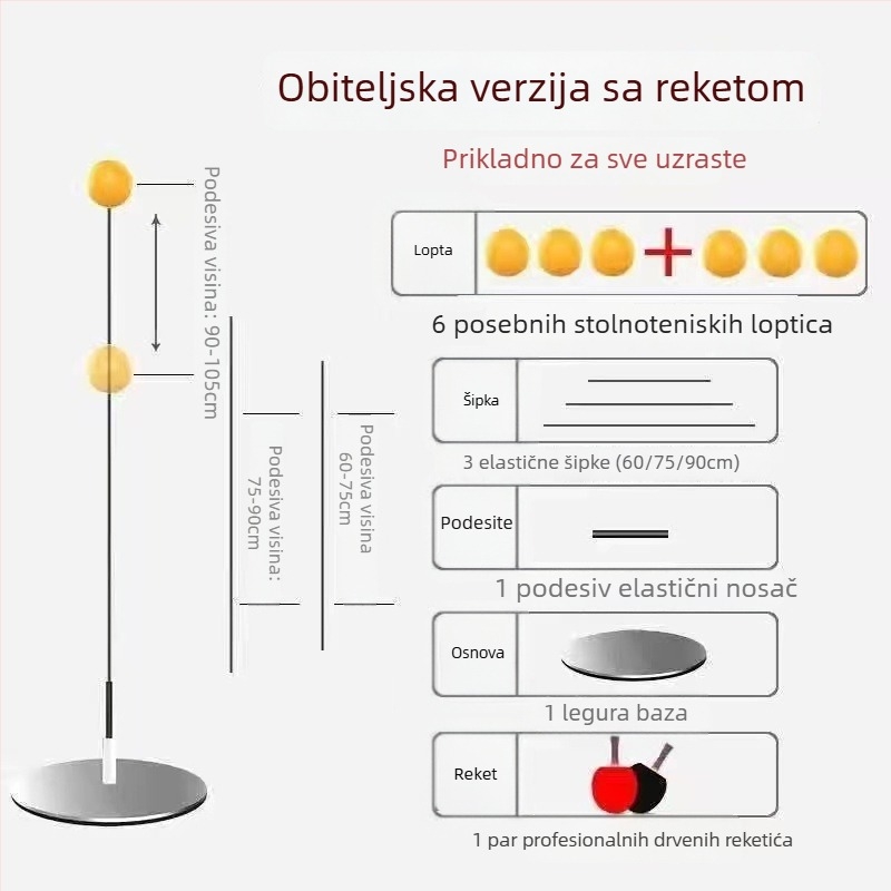 Trener za stolni tenis s mekanom osovinom i loptom za vid za solo trening, metalna baza