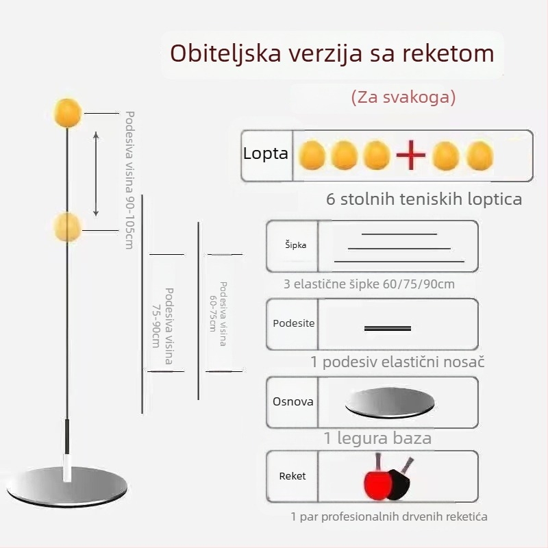 Trener za stolni tenis s mekanom osovinom i loptom za vid za solo trening, metalna baza