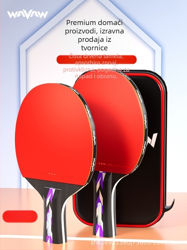 Raketa za stolni tenis WAVAW, daska od topola, guma protiv ljepila, dvostruka raketa s dugom i kratkom drškom, mogućnost tiskanja logotipa