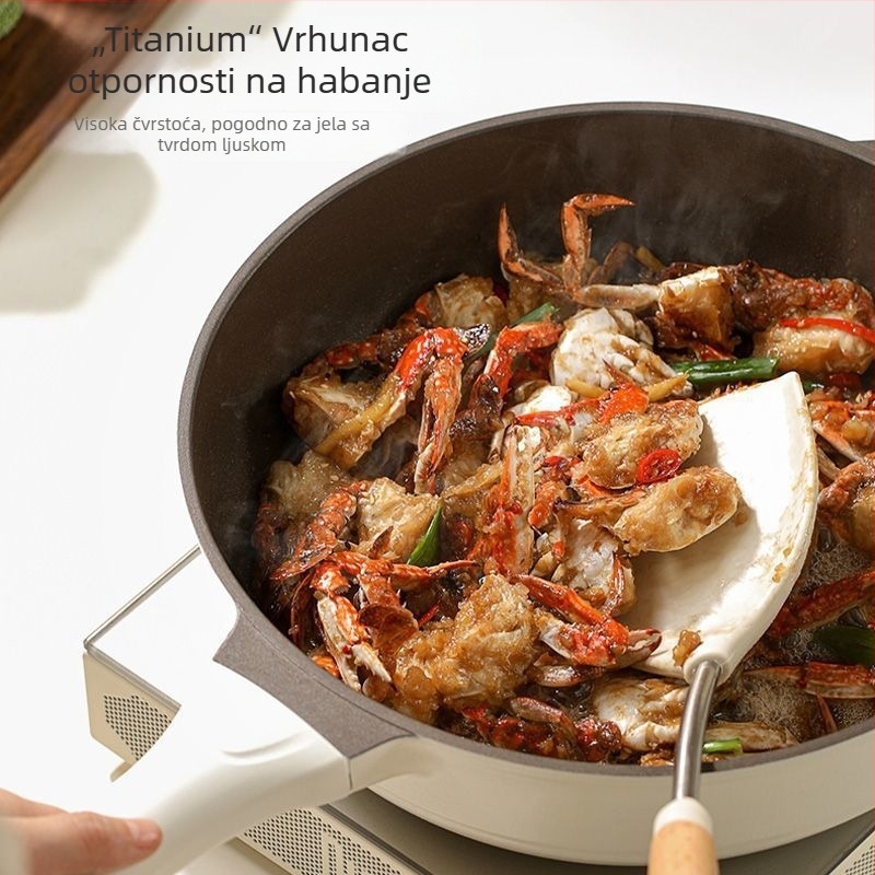 Tiganj za prženje od aluminijske legure s neprijanjajućim premazom, model TCBTJG, višeslojno dno, težina oko 1,5 kg