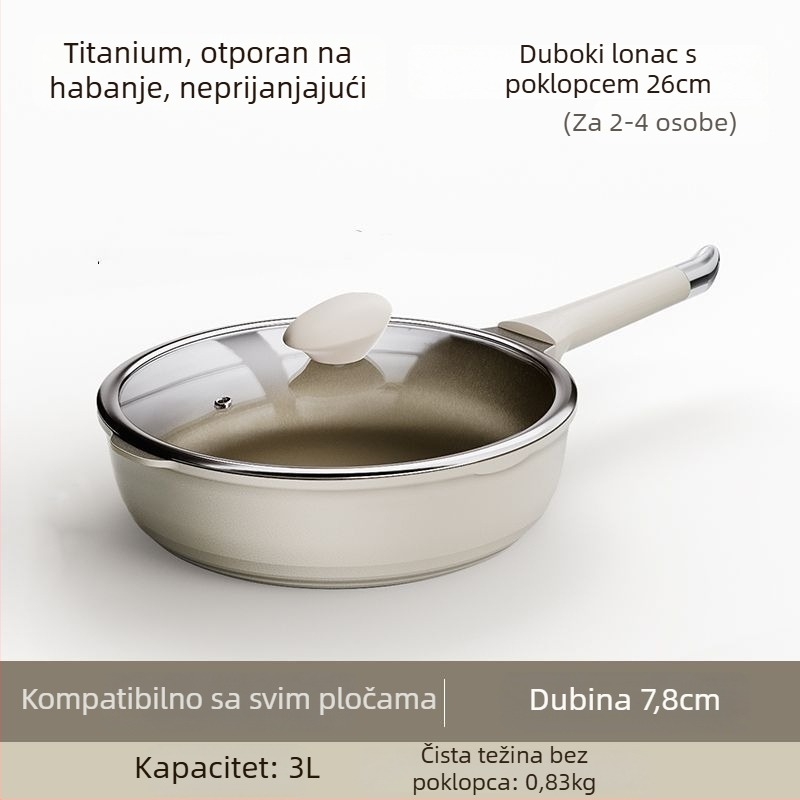 Tiganj za prženje od aluminijske legure s neprijanjajućim premazom, model TCBTJG, višeslojno dno, težina oko 1,5 kg