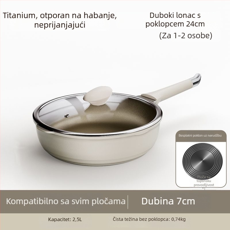 Tiganj za prženje od aluminijske legure s neprijanjajućim premazom, model TCBTJG, višeslojno dno, težina oko 1,5 kg