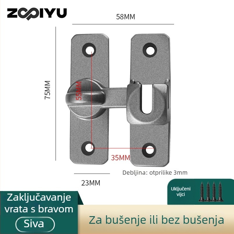 Brava za vrata od aluminijske legure, tip A zasun, elektroplatinirana površina, moderan minimalistički dizajn