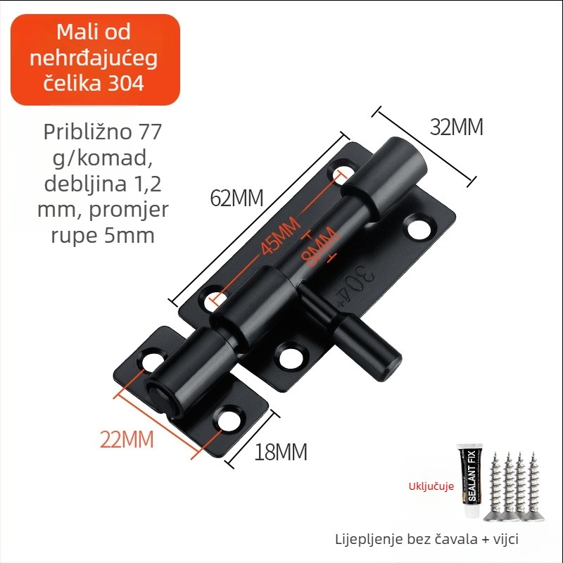 F-tip zasun vrata brava, od nehrđajućeg čelika 304, brušeni završetak, stil Style latch, lijeva-desna ugradnja za drvena vrata