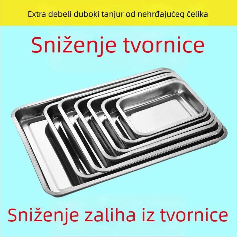 Pravougaona ploča od nehrđajućeg čelika za parenje riže, roštilj, barbecue i prženo meso — 400 serija nehrđajućeg čelika; emajlirani završni sloj; kompatibilno s mikrovalnom pećnicom