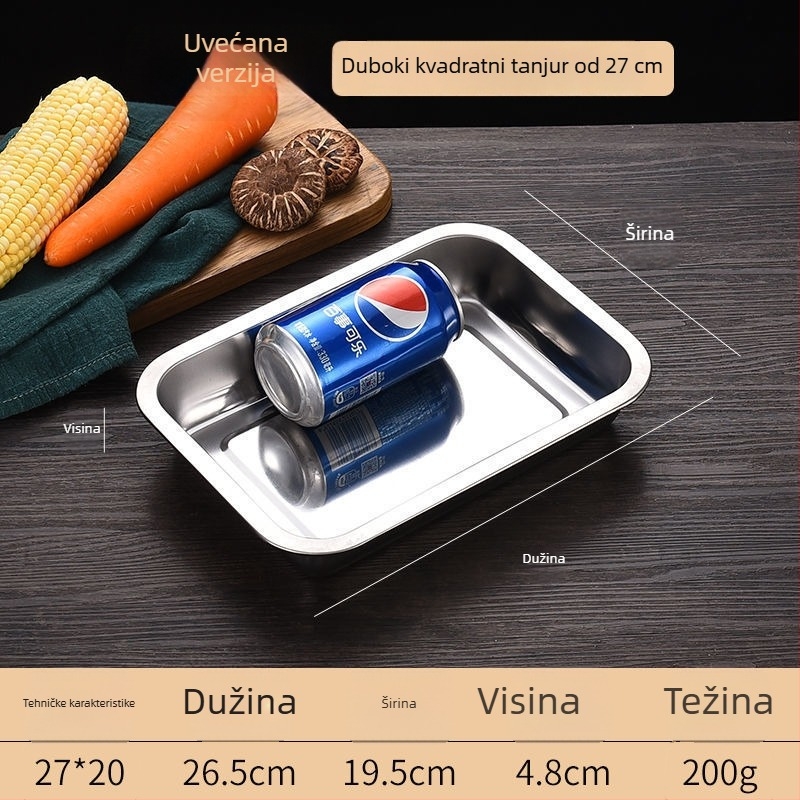 Pravougaona ploča od nehrđajućeg čelika za parenje riže, roštilj, barbecue i prženo meso — 400 serija nehrđajućeg čelika; emajlirani završni sloj; kompatibilno s mikrovalnom pećnicom