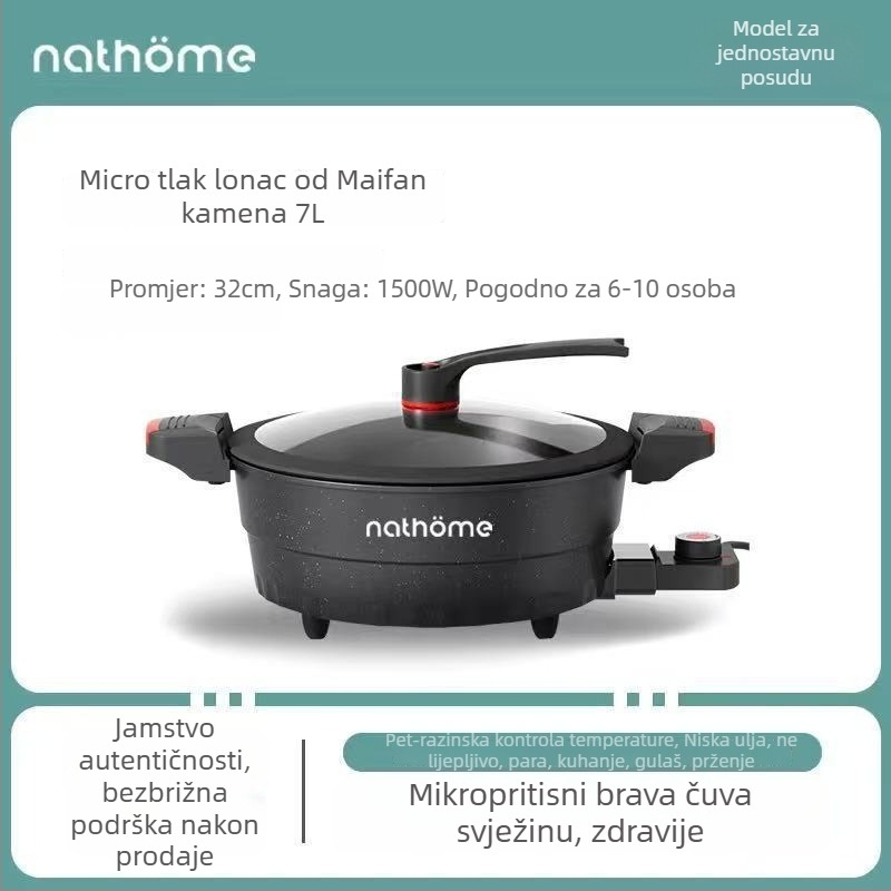 Električna višenamjenska posuda za kuhanje s neprijanjajućom površinom i staklenim poklopcem, 1400W, 220V, aluminijska legura