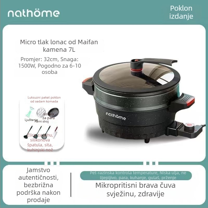 Električna višenamjenska posuda za kuhanje s neprijanjajućom površinom i staklenim poklopcem, 1400W, 220V, aluminijska legura