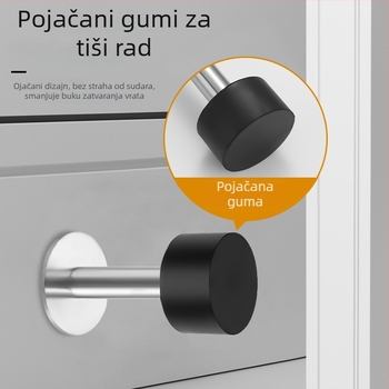 Nova nehrđajuća čelična antivandalska vrata stopper, bez bušenja, tih zidni montira, gornji vrata stopper za sobe, kupaonica i staklena vrata, gumeni vrh