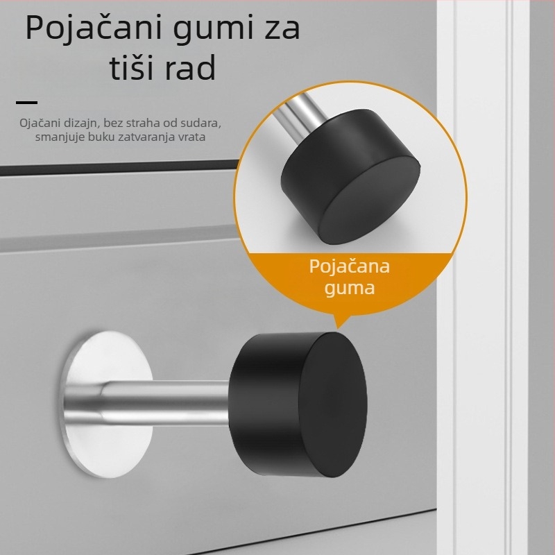 Nova nehrđajuća čelična antivandalska vrata stopper, bez bušenja, tih zidni montira, gornji vrata stopper za sobe, kupaonica i staklena vrata, gumeni vrh