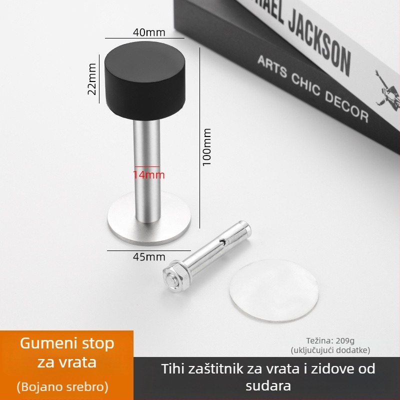 Nova nehrđajuća čelična antivandalska vrata stopper, bez bušenja, tih zidni montira, gornji vrata stopper za sobe, kupaonica i staklena vrata, gumeni vrh