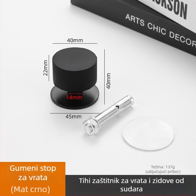Nova nehrđajuća čelična antivandalska vrata stopper, bez bušenja, tih zidni montira, gornji vrata stopper za sobe, kupaonica i staklena vrata, gumeni vrh