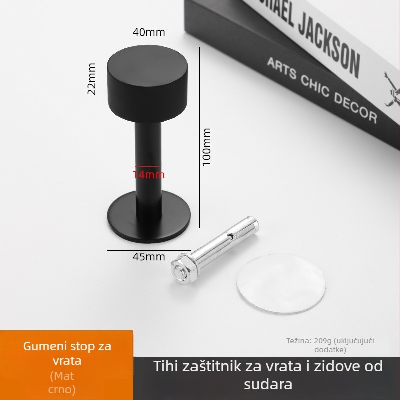 Nova nehrđajuća čelična antivandalska vrata stopper, bez bušenja, tih zidni montira, gornji vrata stopper za sobe, kupaonica i staklena vrata, gumeni vrh