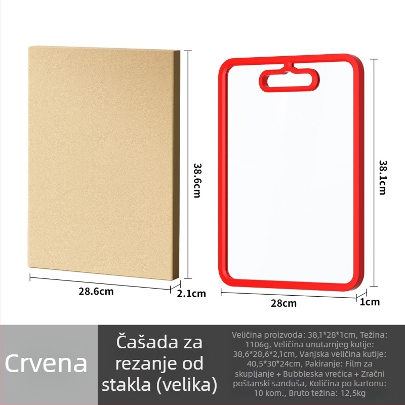 Daska za rezanje od kaljenog stakla, dvostrana, protuklizna, antibakterijska, za voće i povrće