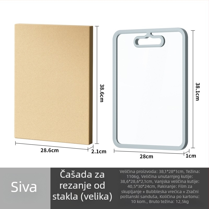 Daska za rezanje od kaljenog stakla, dvostrana, protuklizna, antibakterijska, za voće i povrće