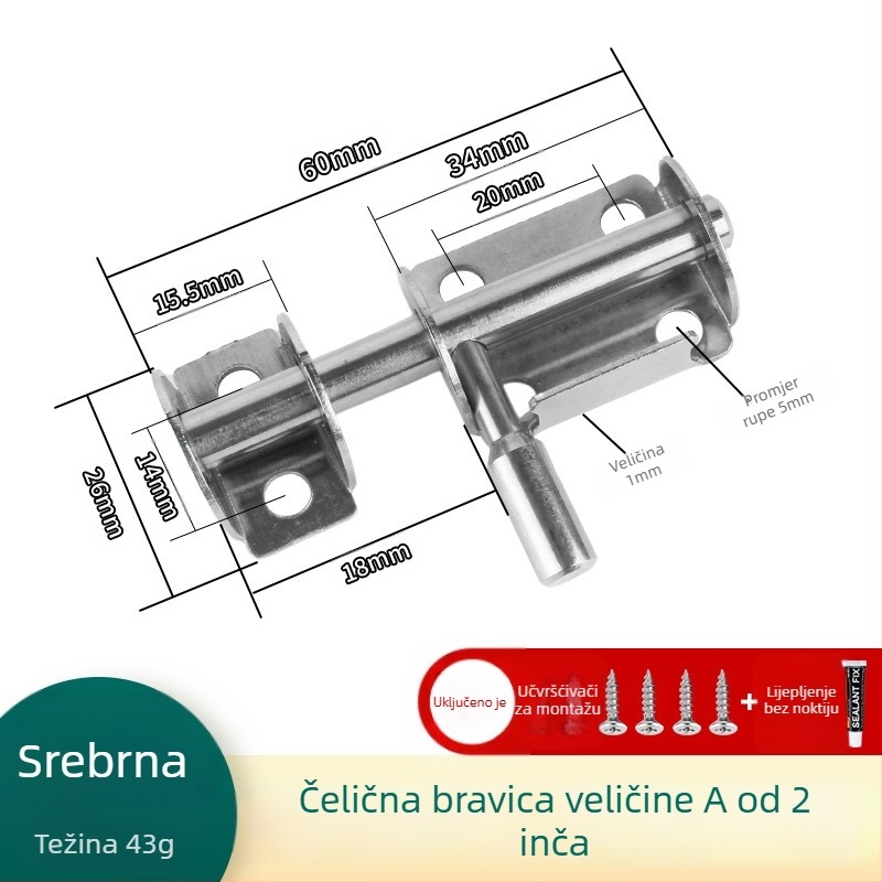 Brava od nehrđajućeg čelika 304 za drvena vrata i prozore, površinski montirana, lijevo i desno
