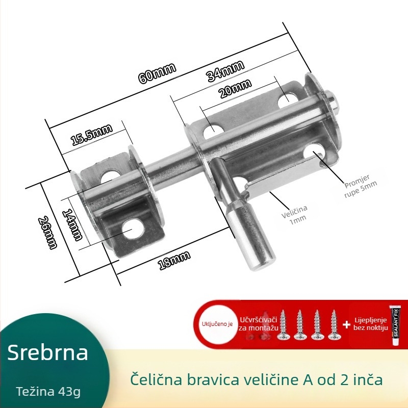 Brava od nehrđajućeg čelika 304 za drvena vrata i prozore, površinski montirana, lijevo i desno