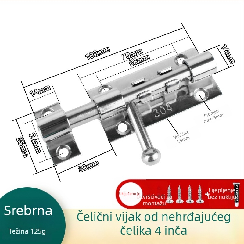 Brava od nehrđajućeg čelika 304 za drvena vrata i prozore, površinski montirana, lijevo i desno
