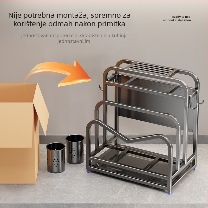 Stalak za nože od nehrđajućeg čelika, zidni skladišni prostor za poklopce i daste za rezanje, debeo dizajn, suvremeni stil