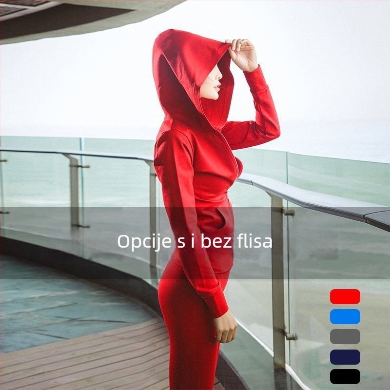 Dvodjelni pamučni sportski komplet, jednobojan, dugi rukavi, Feifei sleeve