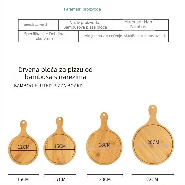 Okrugli bambus pladanj za pizzu, japanskog stila, jednobojan, površina premazana jestivim uljem