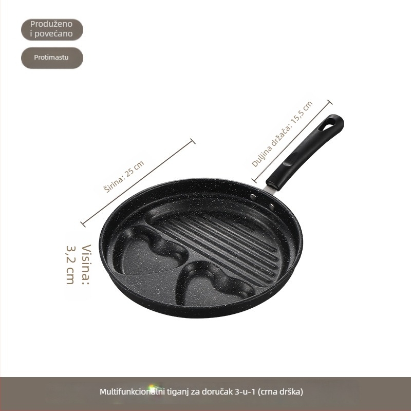 Non-stick tava s bakelitnom ručkom, višestruka forma za jaja, omletu, palačinke i burger – ravno dno (model: 2 kruga, 2 srca, kvadrat 4 kruga)