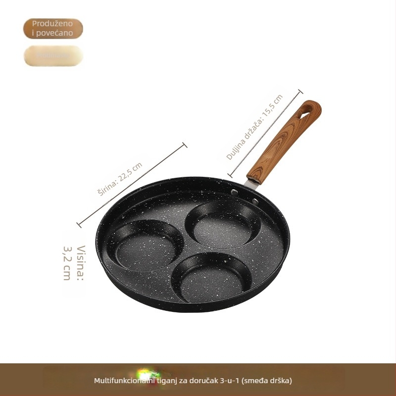 Non-stick tava s bakelitnom ručkom, višestruka forma za jaja, omletu, palačinke i burger – ravno dno (model: 2 kruga, 2 srca, kvadrat 4 kruga)