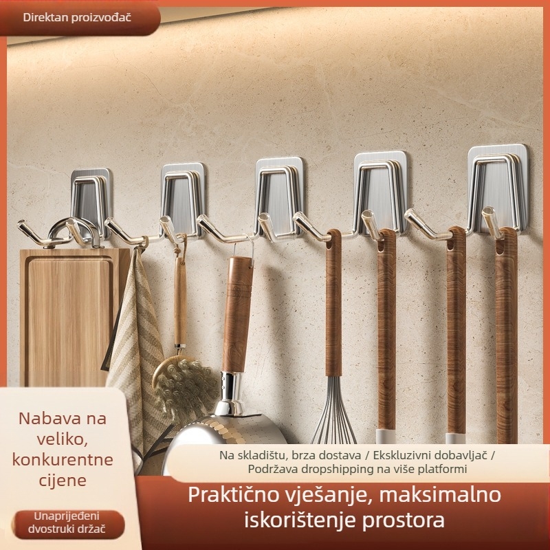 Nerđajući čelični zidni kuk bez bušenja – za kupaonicu i kuhinju, samoljepljiva montaža, moderan minimalistički dizajn, sjajna površina, težina 0.2 kg