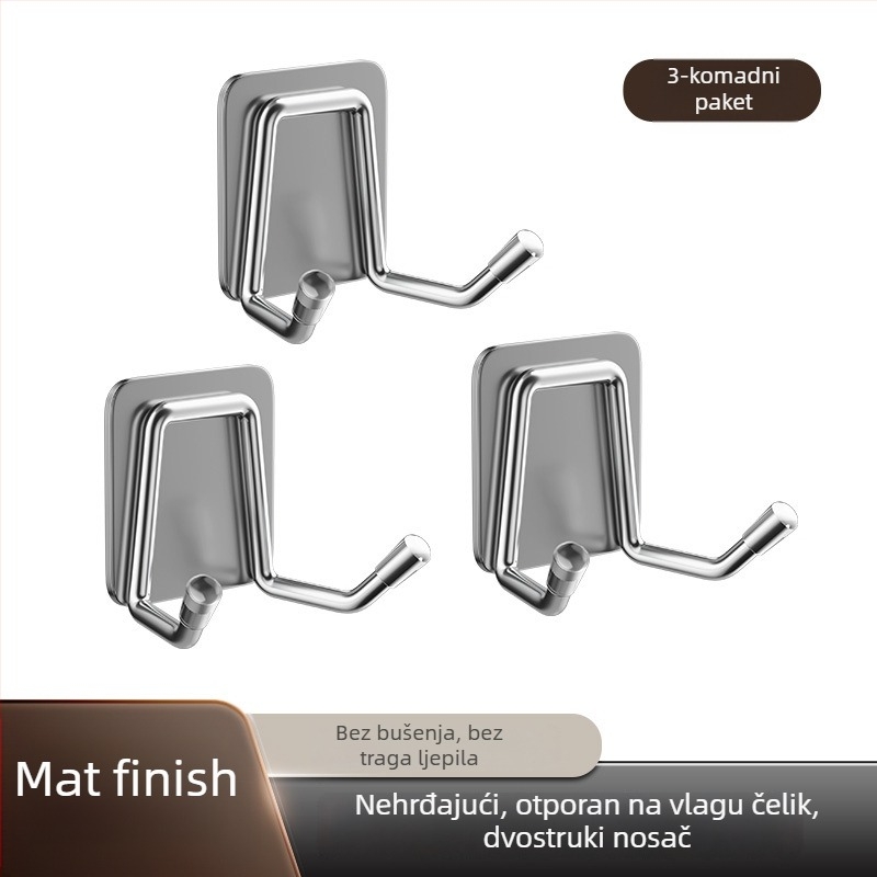 Nerđajući čelični zidni kuk bez bušenja – za kupaonicu i kuhinju, samoljepljiva montaža, moderan minimalistički dizajn, sjajna površina, težina 0.2 kg
