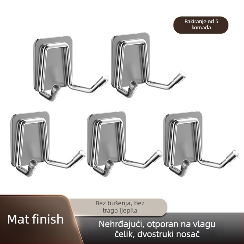 Nerđajući čelični zidni kuk bez bušenja – za kupaonicu i kuhinju, samoljepljiva montaža, moderan minimalistički dizajn, sjajna površina, težina 0.2 kg