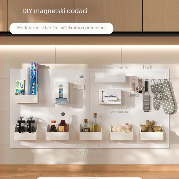 Kuhinjski magnetski pegboard zidni organizator - višestruka namjena, karbon čelik, moderni minimalistički stil, lansiran 2024