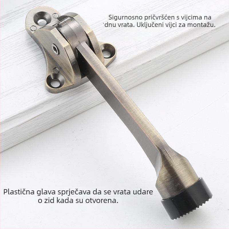 Podkovasti vrata stopper za sobna vrata, postavljen na pod, ručno upravljanje, cinkova legura i plastika, elektroplatinirani završetak