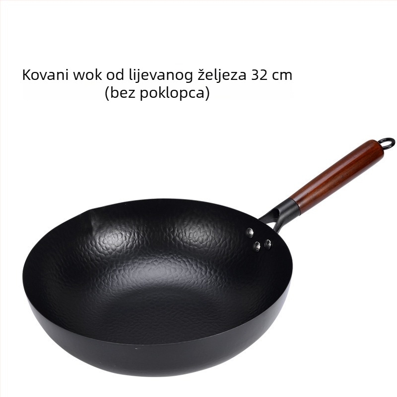 AMM-008 Wok kineskog stila od finog željeza, bez premaza, dubina 10 cm, dno s jednim dnom