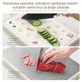 Plastična dvostruka daska za rezanje s antibakterijskim i sterilizacijskim svojstvima, hrane klase, s dizajnom za postavljanje, vodootporna, lansirana 2024.