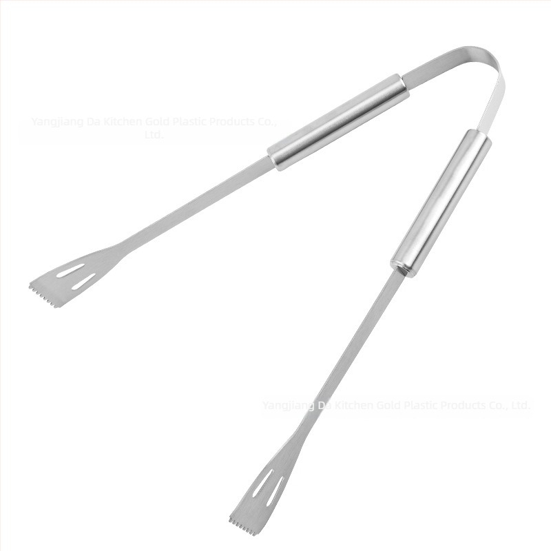 Set alata za roštilj od nehrđajućeg čelika s drvenom ručkom — nož, hvataljka, četka, vilica, lopatica; moderni minimalistički stil