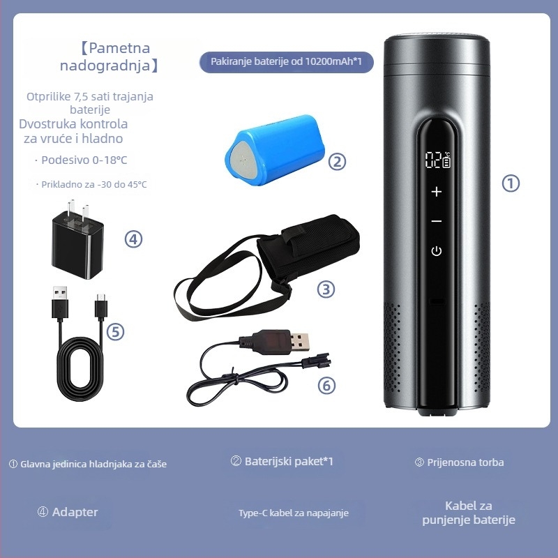 Termoelektrični automobilni hladnjak, prijenosni i punjivi (zapremina do 5 L, snaga 10W, hlađenje do 2°C, grijanje do 18°C)