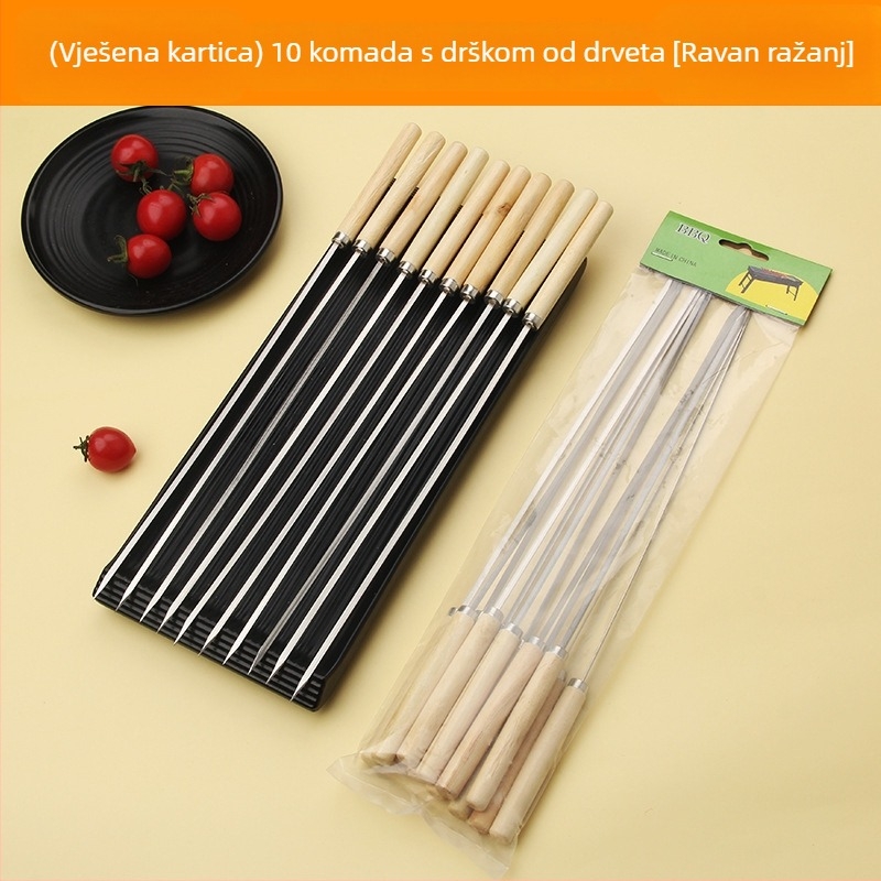 Nehrđajući čelični ražnjići za roštilj s drvenom ručkom u obliku tikve, paket 200, ponovno upotrebljivi.