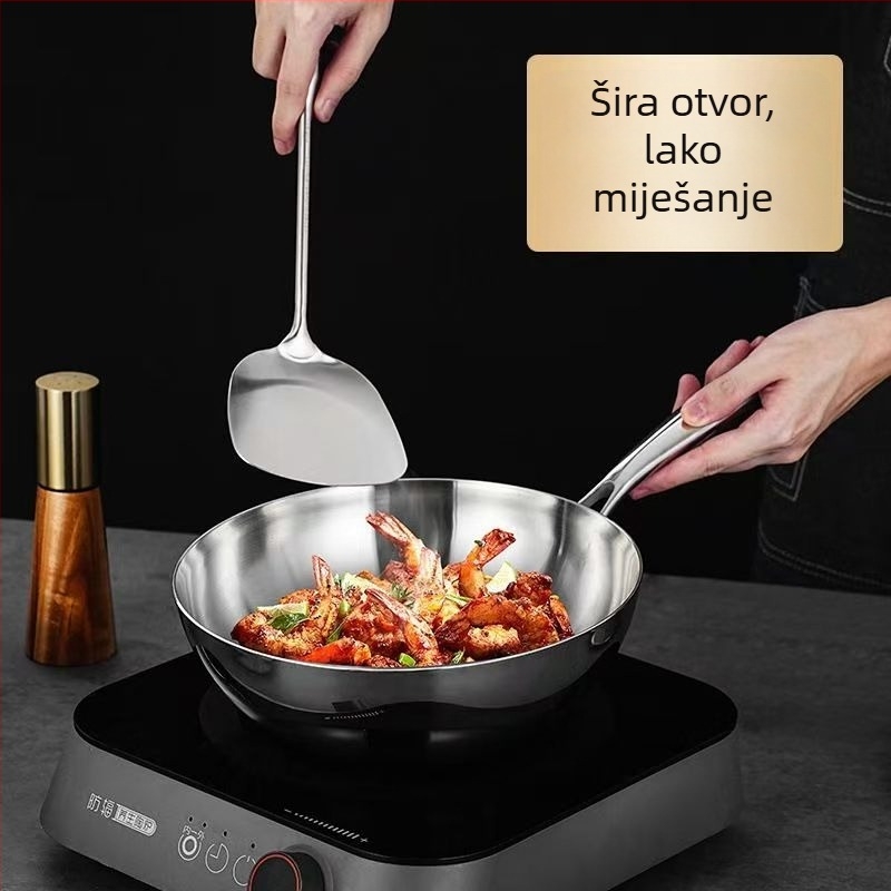 Wok od nehrđajućeg čelika s staklenim poklopcem, bez premaza, trostruko dno, kompatibilan sa svim štednjacima