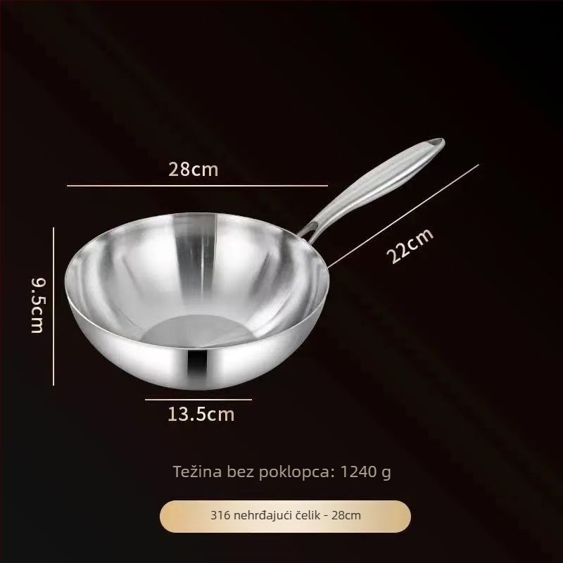 Wok od nehrđajućeg čelika s staklenim poklopcem, bez premaza, trostruko dno, kompatibilan sa svim štednjacima