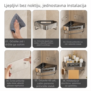 Yijie 6104 Zidni trokutasti ormarić za kupaonicu, kutni organizator, bez bušenja, završna obrada visoko temperatuurnim lakom