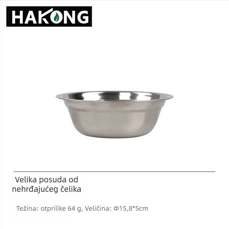 Harlem HALIN set posuđa od nehrđajućeg čelika za kampiranje, 18-dijelni, prijenosni za 4+ osobe, s 10 tanjuri i 8 zdjela