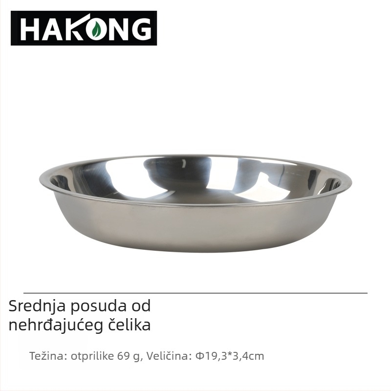 Harlem HALIN set posuđa od nehrđajućeg čelika za kampiranje, 18-dijelni, prijenosni za 4+ osobe, s 10 tanjuri i 8 zdjela