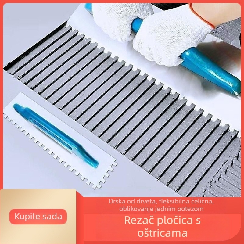 Nazubljena špatula od nehrđajućeg čelika s žljebom i kvadratičnim zubima za postavljanje pločica