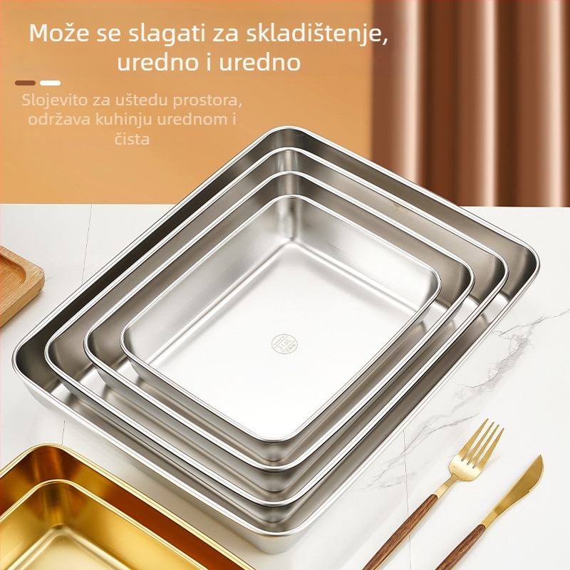 Tanjur od nehrđajućeg čelika, kvadratnog oblika, jednobojni uzorak, jednostavan stil, opća namjena