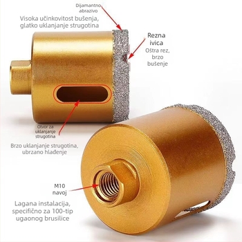 Bušilica za otvor za kutnu brusilicu – suho bušenje, višenamjenska, za mramor, vitrificirane cigle, kamen, granit i pločice; okrugla; Materijal: Brazing