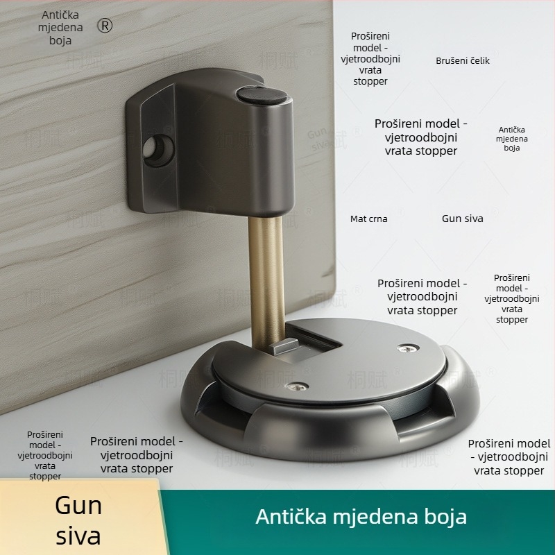 Držač vrata s podnim usisavanjem, automatsko upravljanje, cinkov legura, elektroplastični završni premaz, ugradnja na pod, moderni minimalistički dizajn